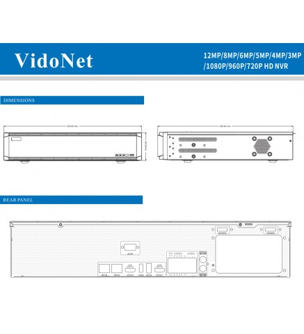 VidoNet 64 路 NVR 12MP/ 6MP/ 8MP/ 5MP/4MP/3MP/1080P/960P/720P 高清 NVR - VTN-364