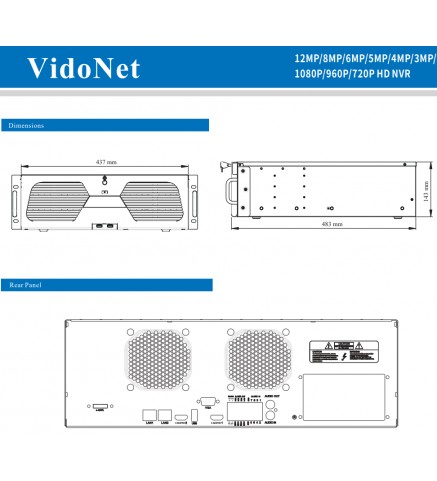 VidoNet 128路NVR 12MP/8MP/6MP/5MP/4MP/3MP/1080P/960P/720P高清NVR - VTN-4128