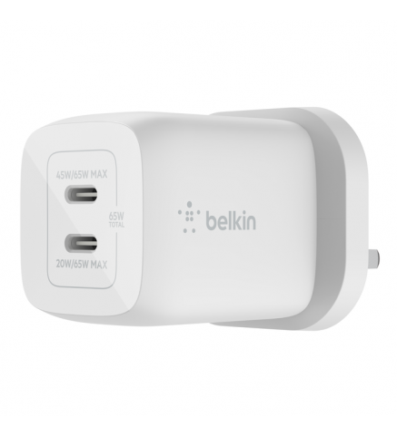 BELKIN貝爾金 - BoostCharge Pro 雙 USB-C® GaN PPS 65W 快速家用式充電器 - WCH013MYWH