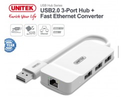 UNITEK - USB2.0 , 3-Port + Lan  - (USB2.0 3-Port Hub + Fast Ethernet Converter) - Y-1470
