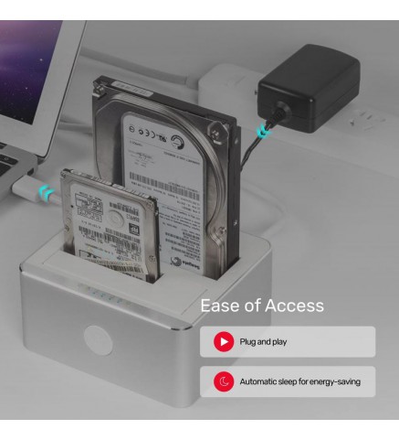 UNITEK優越者 - USB3.1 轉 SATA6G 2.5"/3.5" 帶離線克隆功能的雙托架站/鋁硬盤擴展塢 - Y-3027