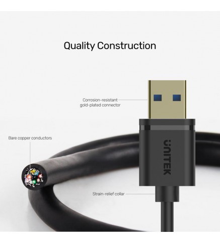 UNITEK優越者 - USB 3.0 延長線 - 1.5M, USB3.0 Type-A (M) to Type-A (F) - Y-C458GBK
