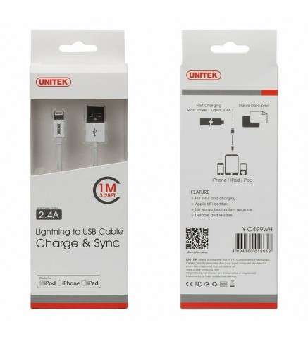 UNITEK優越者 - MFi 認證的 USB-A 轉閃電連接線 - 1M，USB 轉閃電連接線（帶 MFI） - Y-C499WH