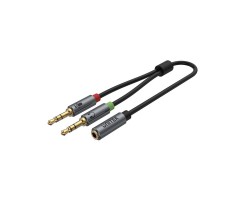 UNITEK - 0.2M, 3.5MM AUX Audio Cable - Female to 2*Male Aluminium Connector - Y-C957ABK