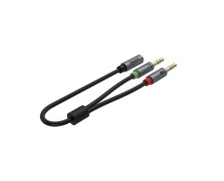 UNITEK - 0.2M, 3.5MM AUX Audio Cable - Female to 2*Male Aluminium Connector - Y-C957ABK